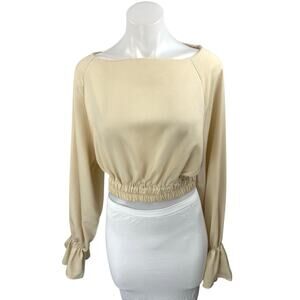 Oak + Fort Beige Tan Long Balloon Sleeveless Boat Neck Crop Blouse Top Size M